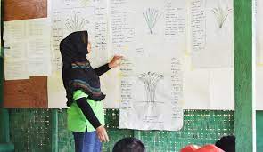 Woman standing in front of board presenting information