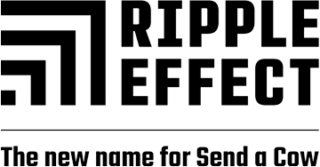 Black lines making up a square next to black writing of ripple effect, the new name for Send a Cow